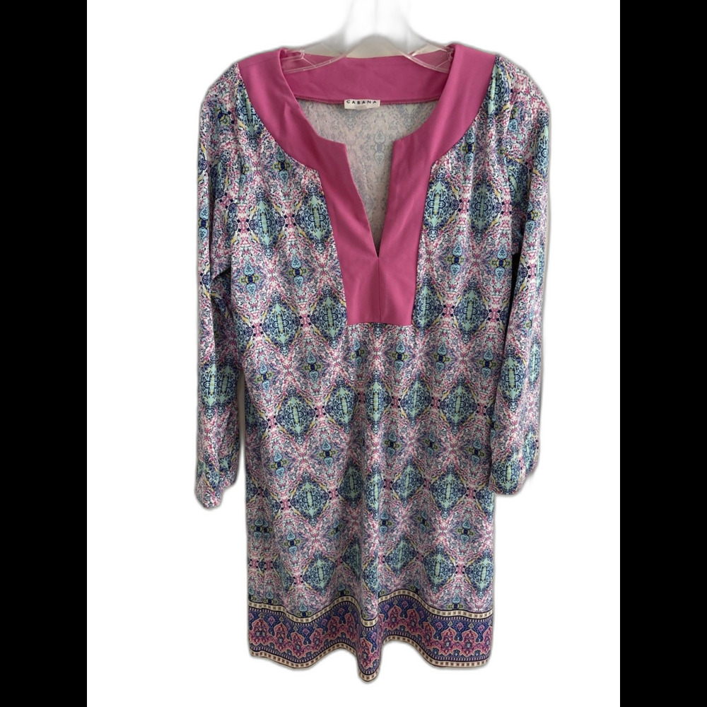NWOT Cabana Life Geometric Tunic Dress UPF 50 Sun Swim Coverup Sz Large